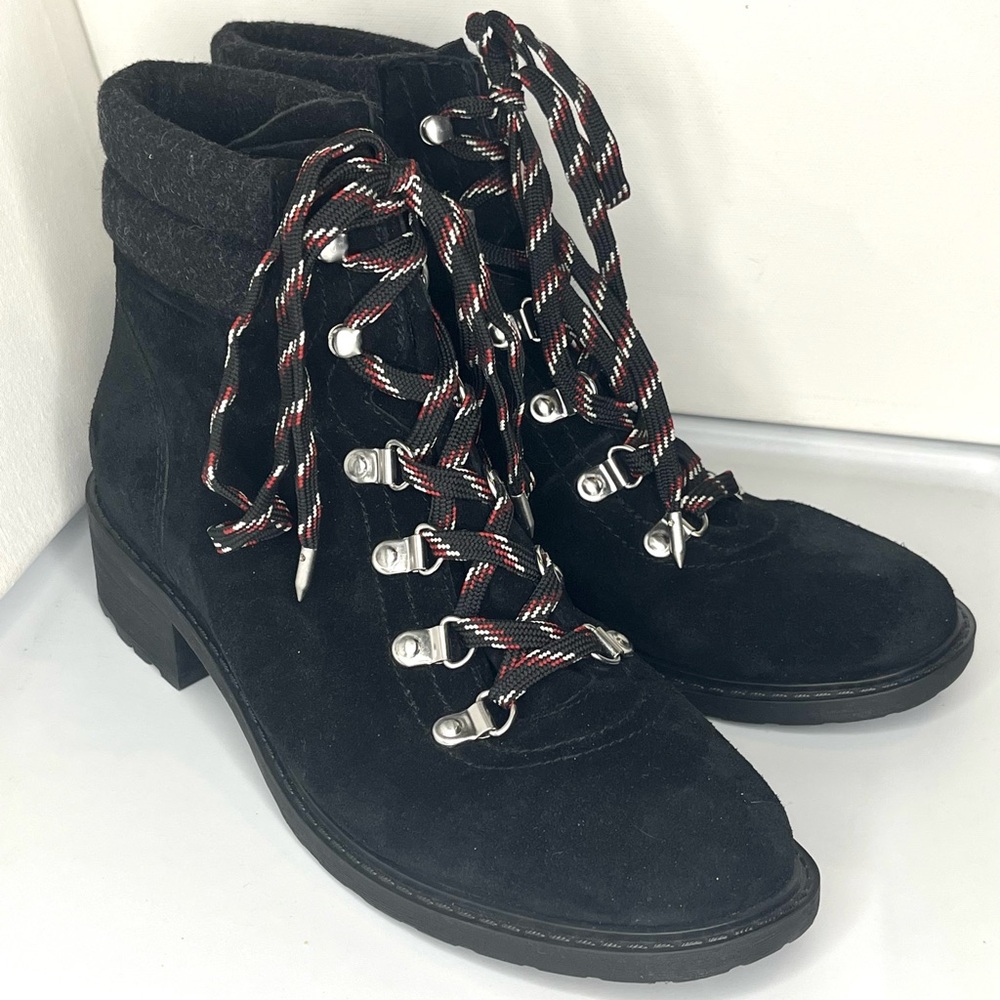 Sam Edelman Women’s 7.5 Black Suede “Darrah” Hiking Boots w/ Wool Blend Accent